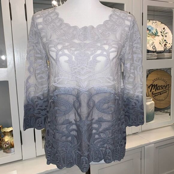 Meadow Rue-Anthro Caela Embroidery&Lace Ombré Top - Picture 1 of 6